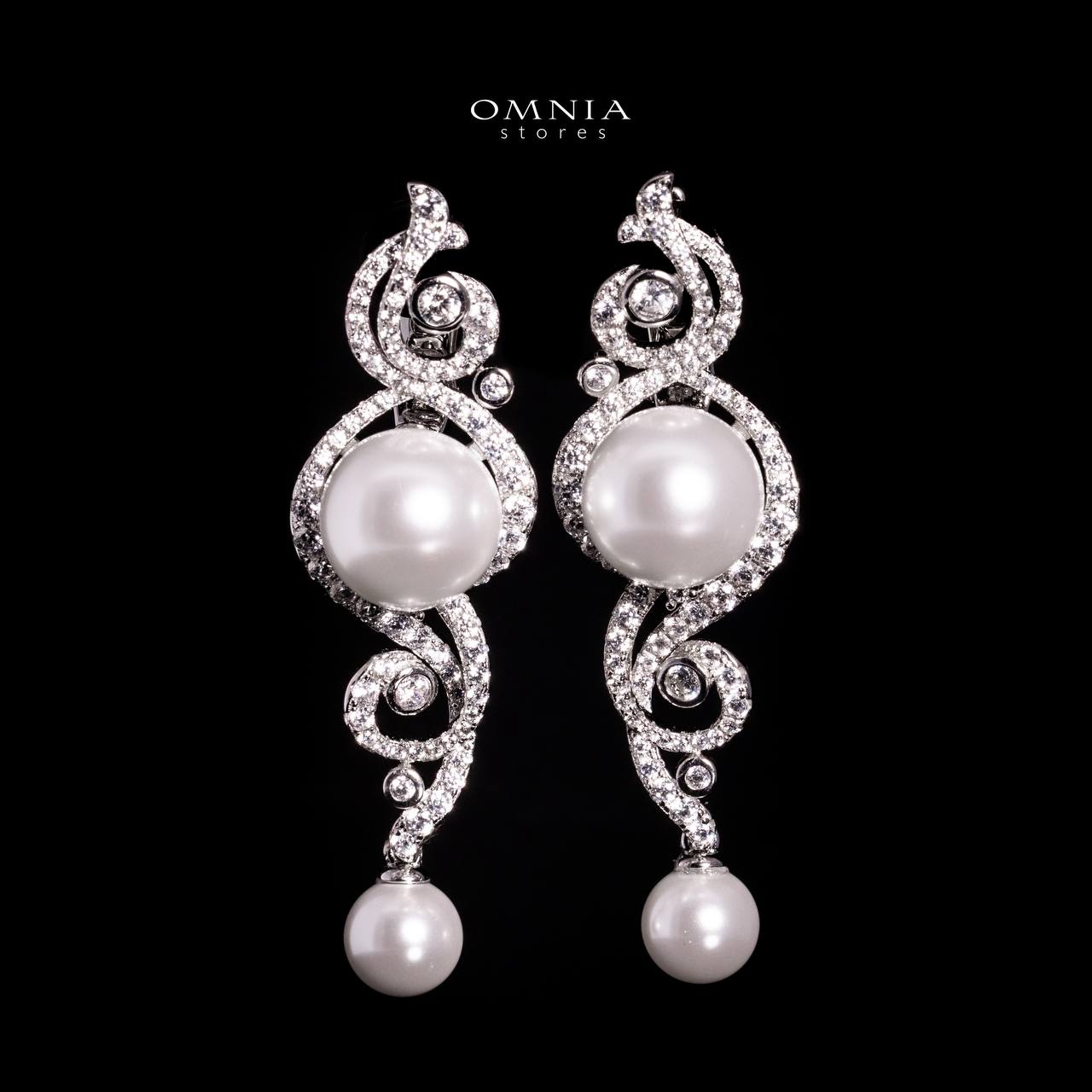 Omnia Naira Silver Pearl Drop Earrings In 925 Silver With High Quality Lab Crafted Stones