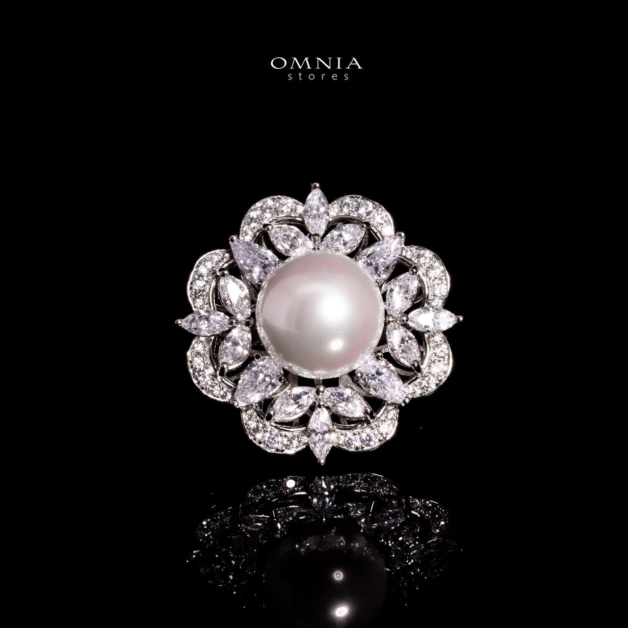 Omnia Alaya Silver Pearl Ring In 925 Silver With High Quality Lab Crafted Stones