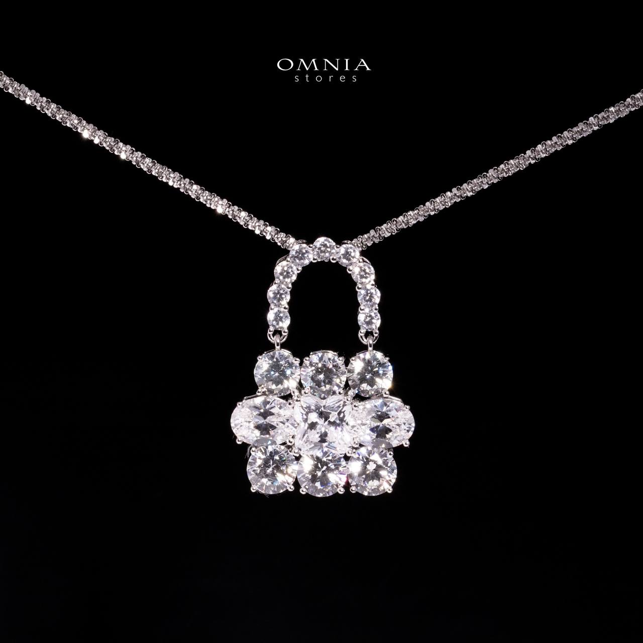 Omnia Aila White Lock Design Necklace In 925 Silver With High Quality Lab Crafted Stones