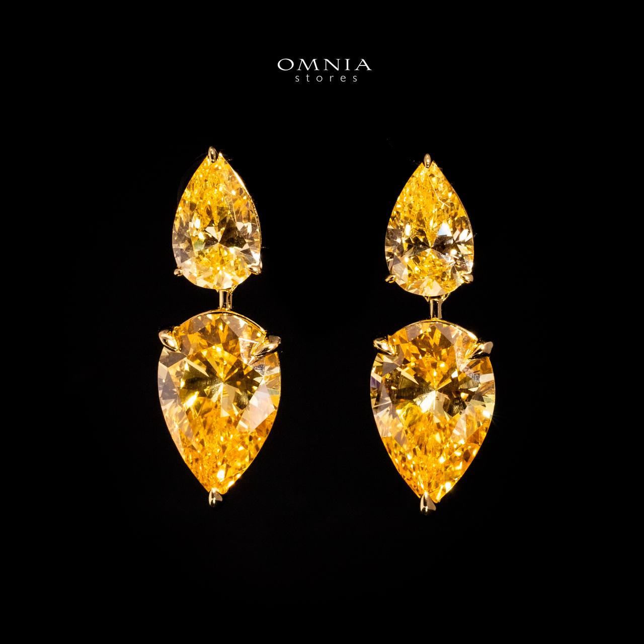 Omnia Nailah Gold Yellow Drop Earrings In 925 Silver With High Quality Lab Crafted Stones