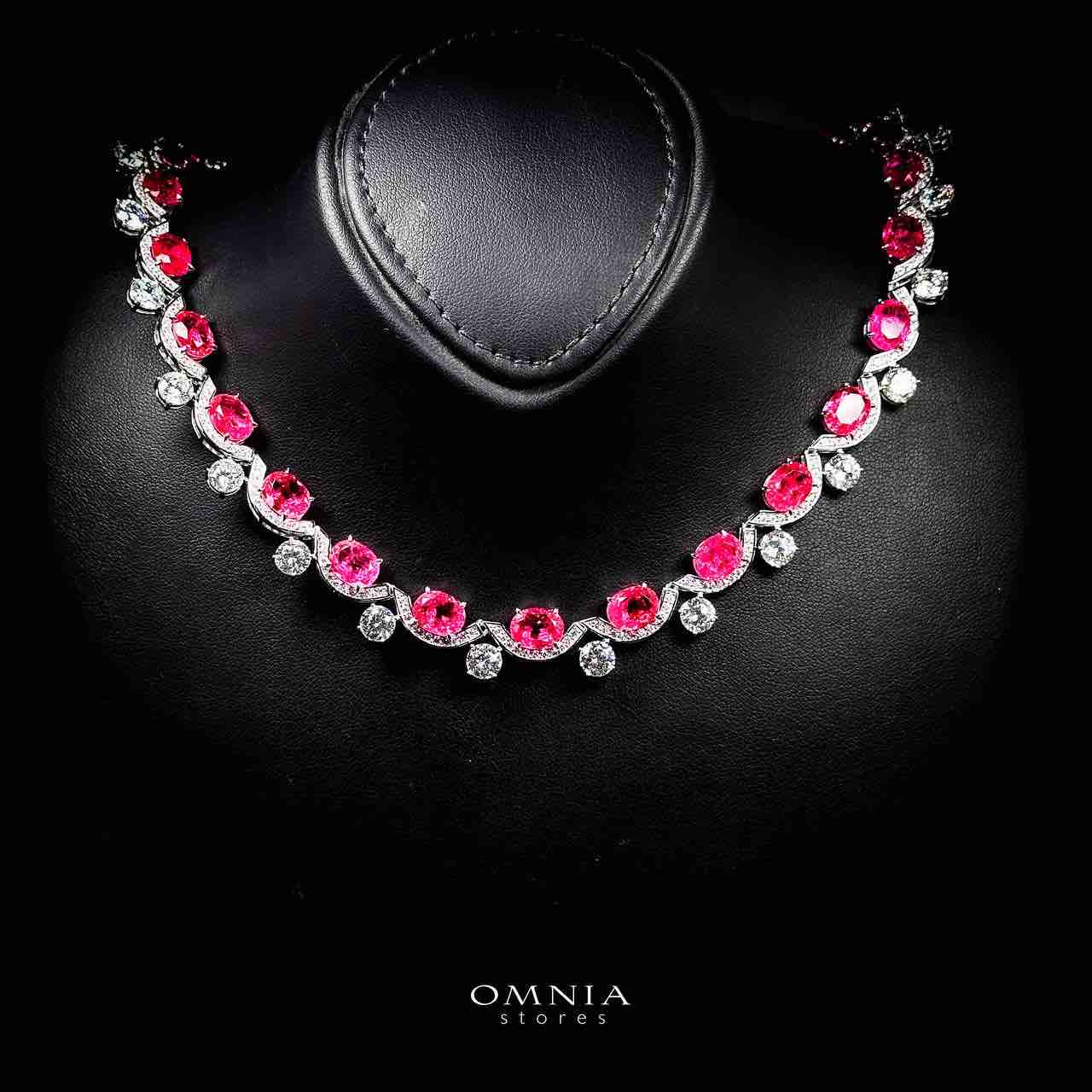 Omnia Saraya Silver Pink Necklace In 925 Silver With High Quality Lab Crafted Stones 43CM