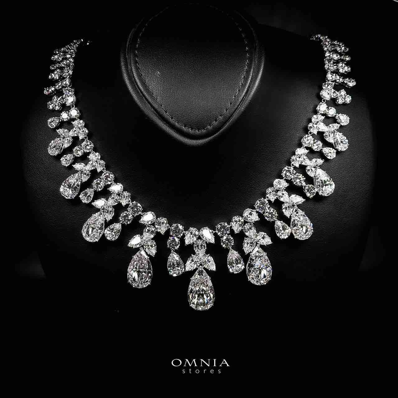 Omnia Taleen Silver White Necklace In 925 Silver With High Quality Lab Crafted Stones