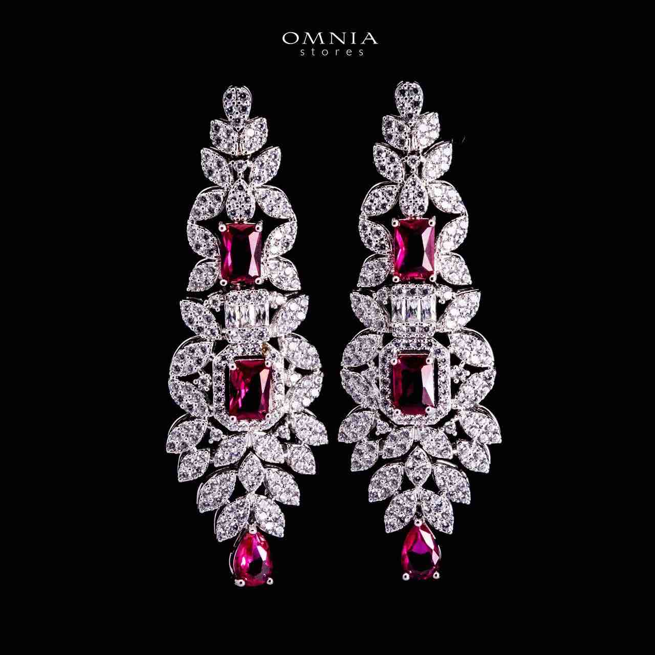 Omnia Kaila Red Luxury Bridal Full Set in High Quality Zircon Stone in Rhodium Plated