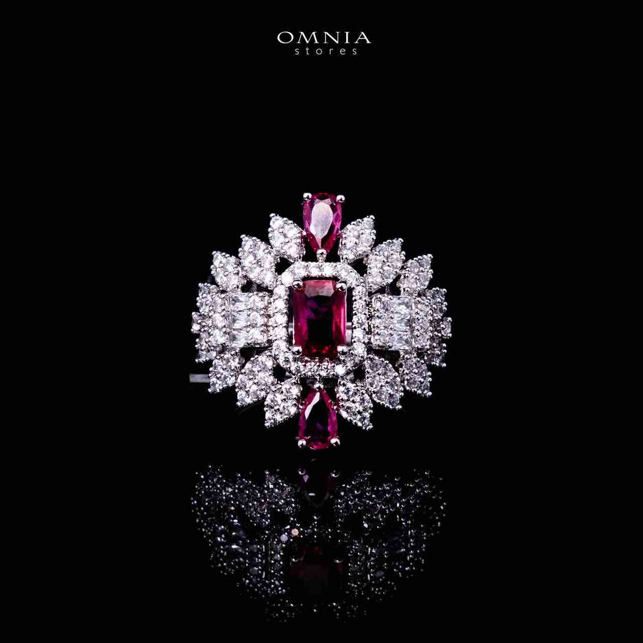 Omnia Kaila Red Luxury Bridal Full Set in High Quality Zircon Stone in Rhodium Plated