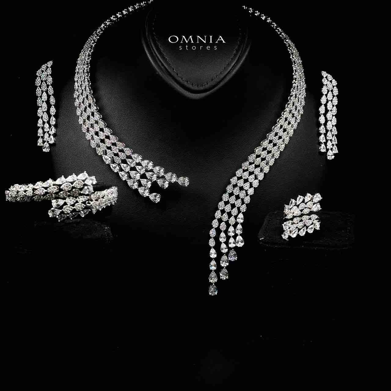 Omnia Amrah Luxury Bridal White Full Set in High Quality Zircon Stone Rhodium Plated
