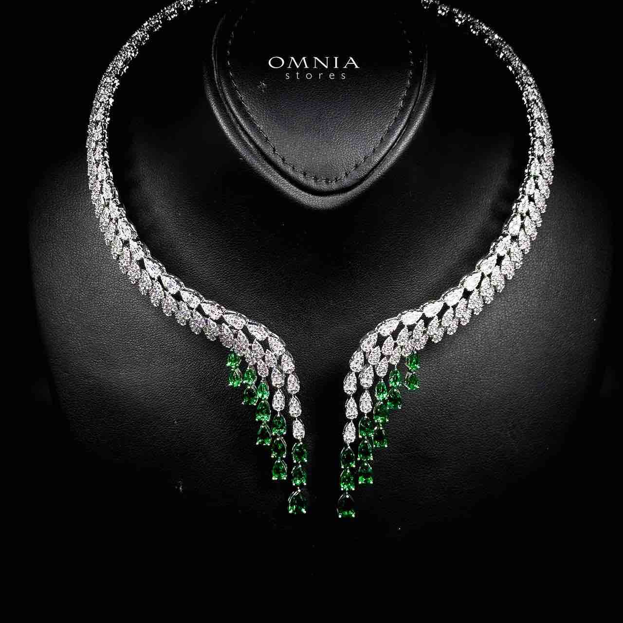 Omnia Senna Luxury Bridal Green Full Set in High Quality Zircon Stone Rhodium Plated