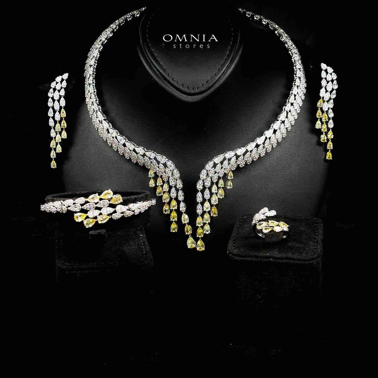 Omnia Senna Luxury Bridal Yellow Full Set in High Quality Zircon Stone Rhodium Plated