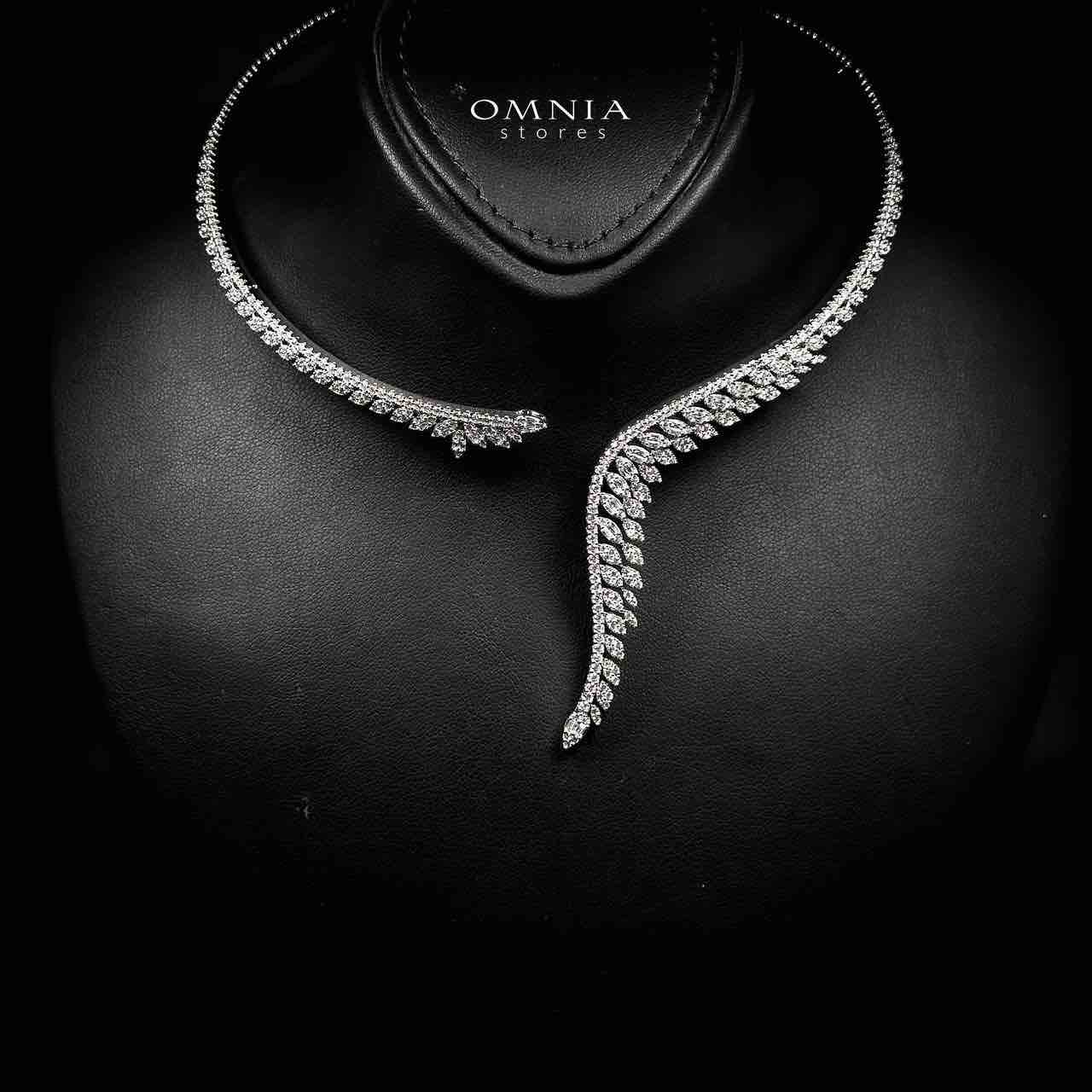 Omnia Manal Luxury Bridal White Leaf Design Full Set in High Quality Zircon Stone Rhodium Plated