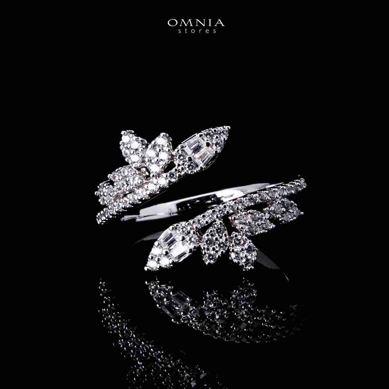 Omnia Manal Luxury Bridal White Leaf Design Full Set in High Quality Zircon Stone Rhodium Plated