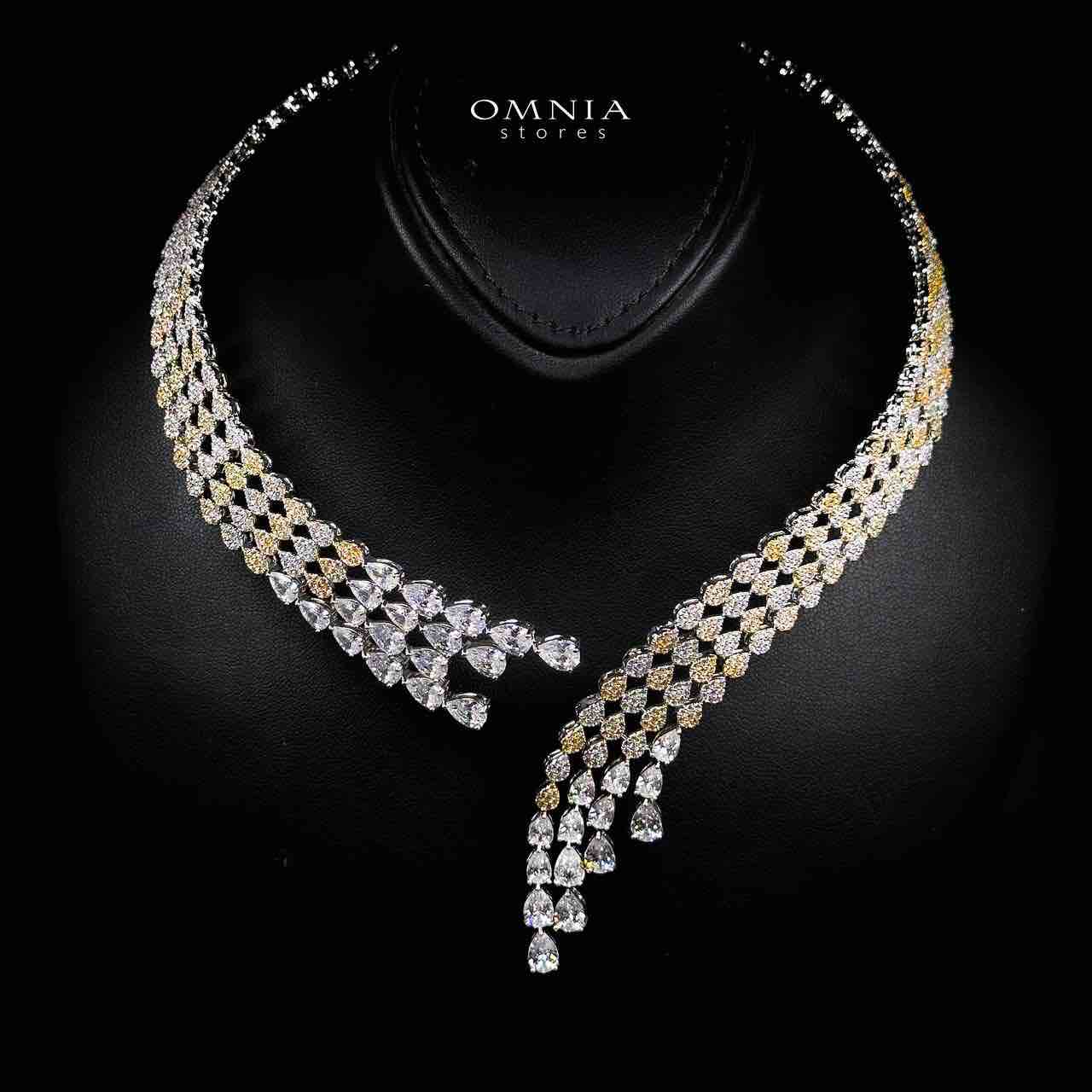 Omnia Amrah Luxury Bridal White and Gold Full Set in High Quality Zircon Stone Rhodium Plated
