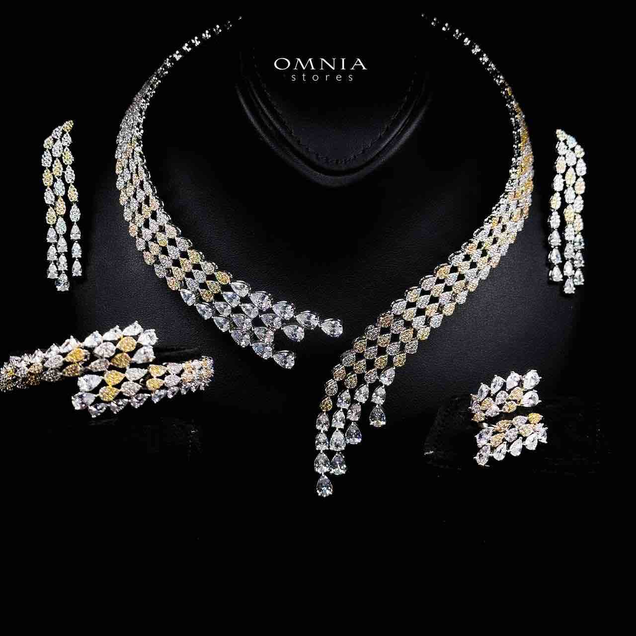 Omnia Amrah Luxury Bridal White and Gold Full Set in High Quality Zircon Stone Rhodium Plated