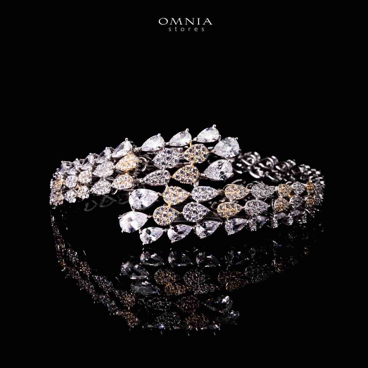 Omnia Amrah Luxury Bridal White and Gold Full Set in High Quality Zircon Stone Rhodium Plated