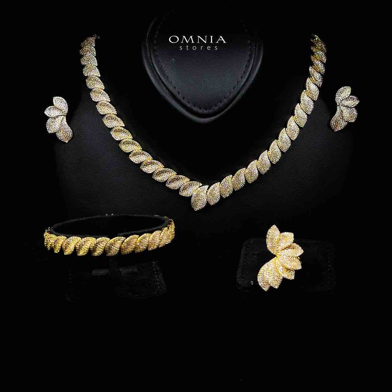 Omnia Alaia Luxury Gold Bridal Full Set in High Quality Zircon Stone Rhodium Plated