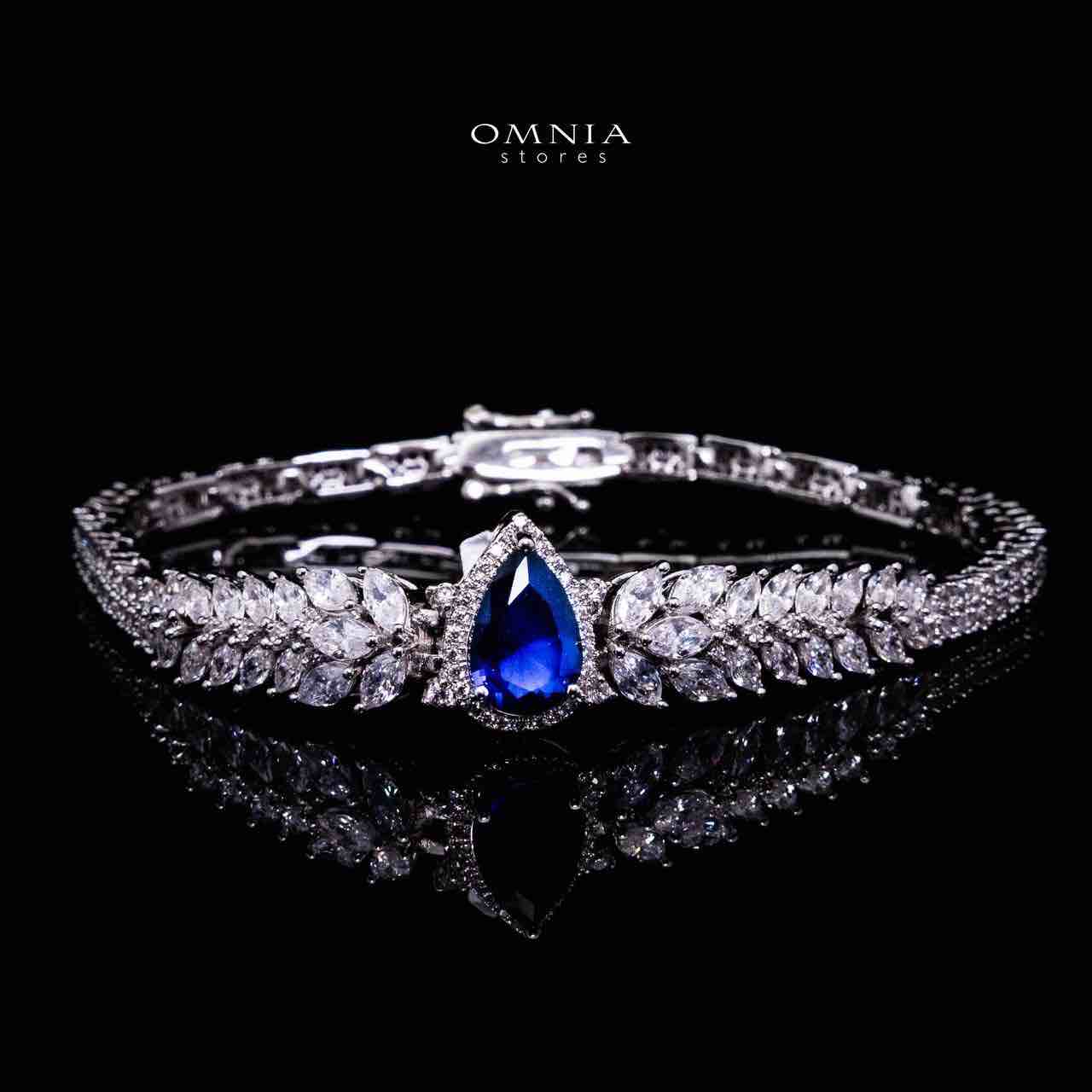 Omnia Aamira Teardrop-Design Bridal Navy Blue Full Set with High-Quality Zircon Stones in Rhodium-Plated Finish - OMNIASTORES KSA