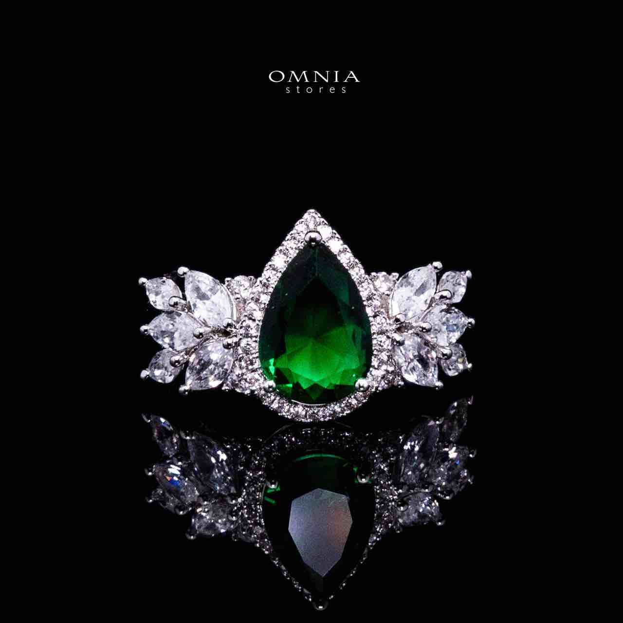 Omnia Aamira Teardrop-Design Bridal Crystal Emerald Green Full Set with High-Quality Zircon Stones in Rhodium-Plated Finish