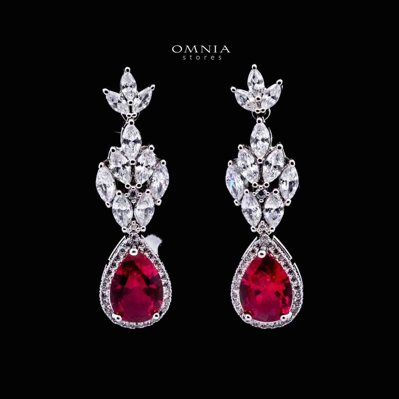 Omnia Aamira Teardrop-Design Bridal Red Full Set with High-Quality Zircon Stones in Rhodium-Plated Finish