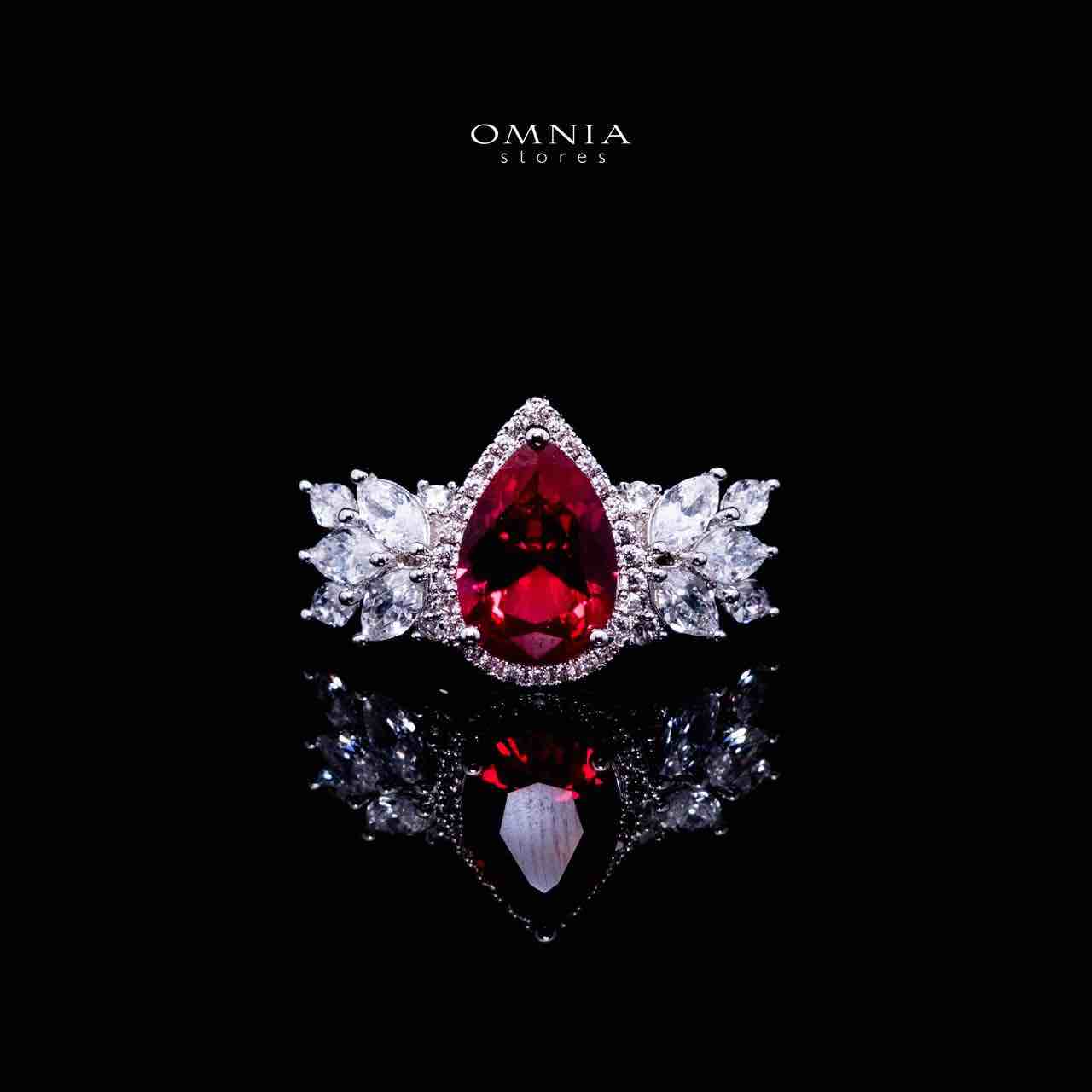 Omnia Aamira Teardrop-Design Bridal Red Full Set with High-Quality Zircon Stones in Rhodium-Plated Finish - OMNIASTORES KSA
