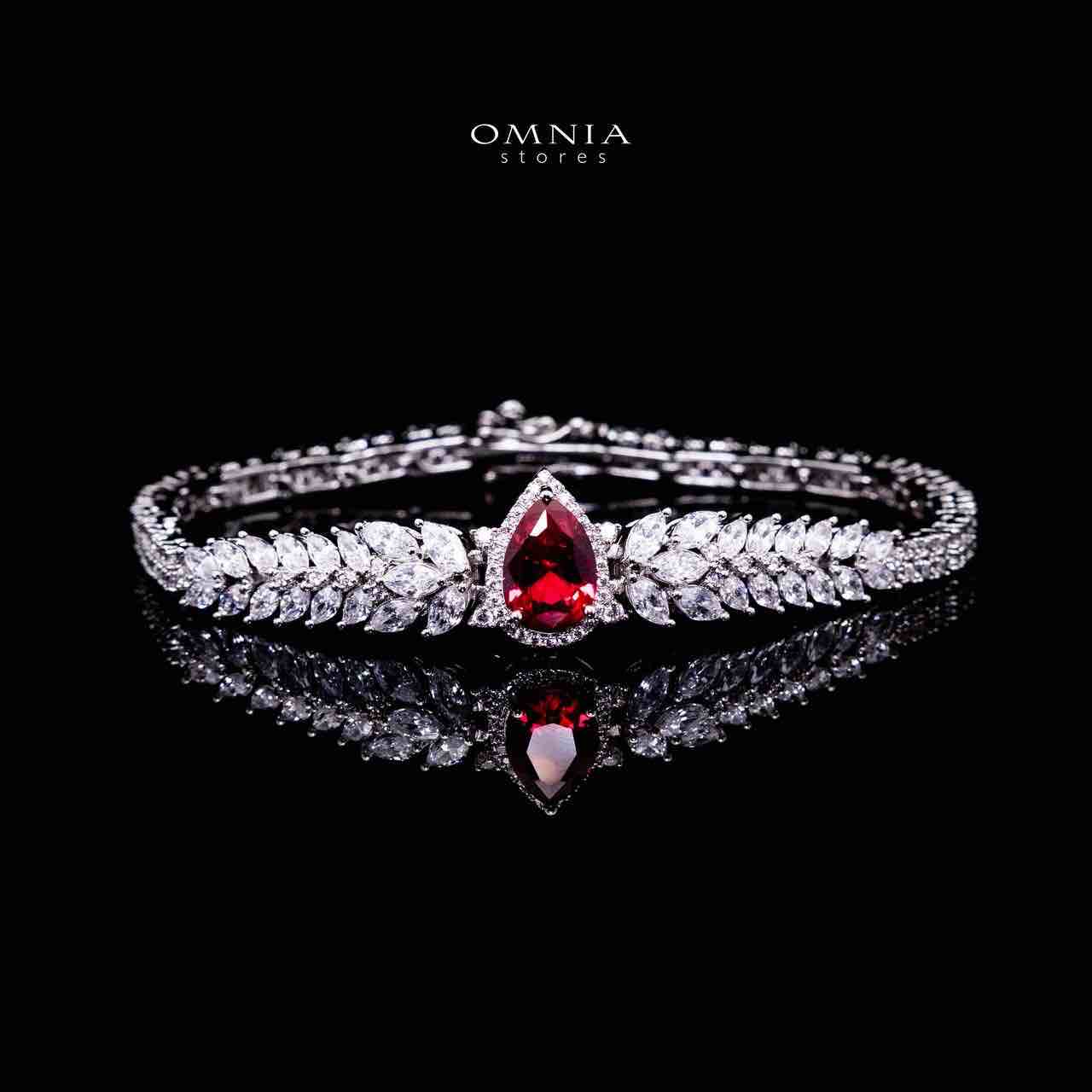 Omnia Aamira Teardrop-Design Bridal Red Full Set with High-Quality Zircon Stones in Rhodium-Plated Finish - OMNIASTORES KSA