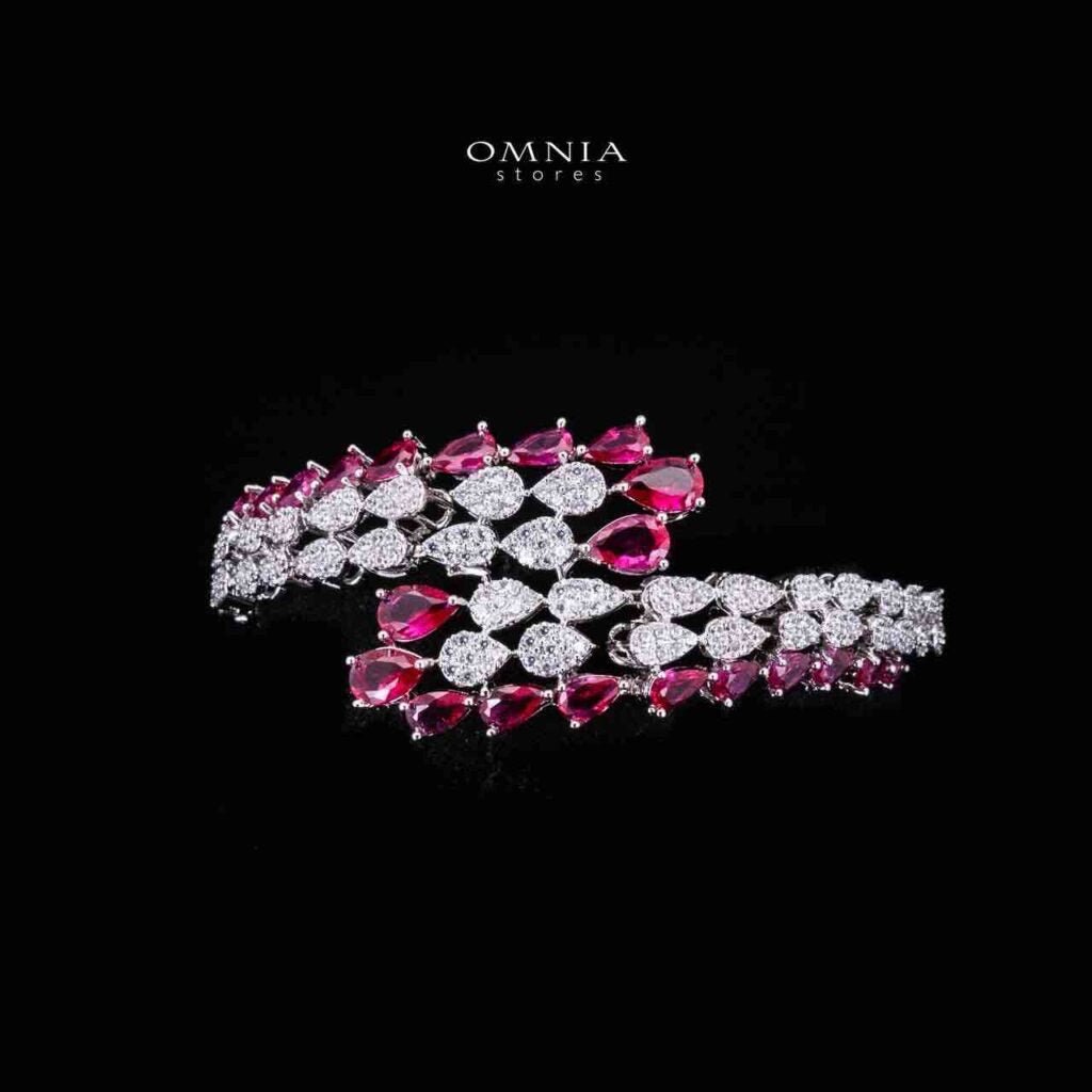 Omnia Amrah Luxury Bridal Red Full Set in High Quality Zircon Stone Rhodium Plated - OMNIASTORES KSA