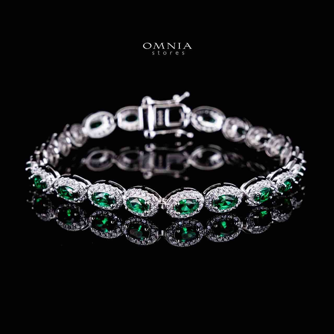 Omnia Syra Green Silver Bracelet in 925 Silver High Quality Simulated Diamonds