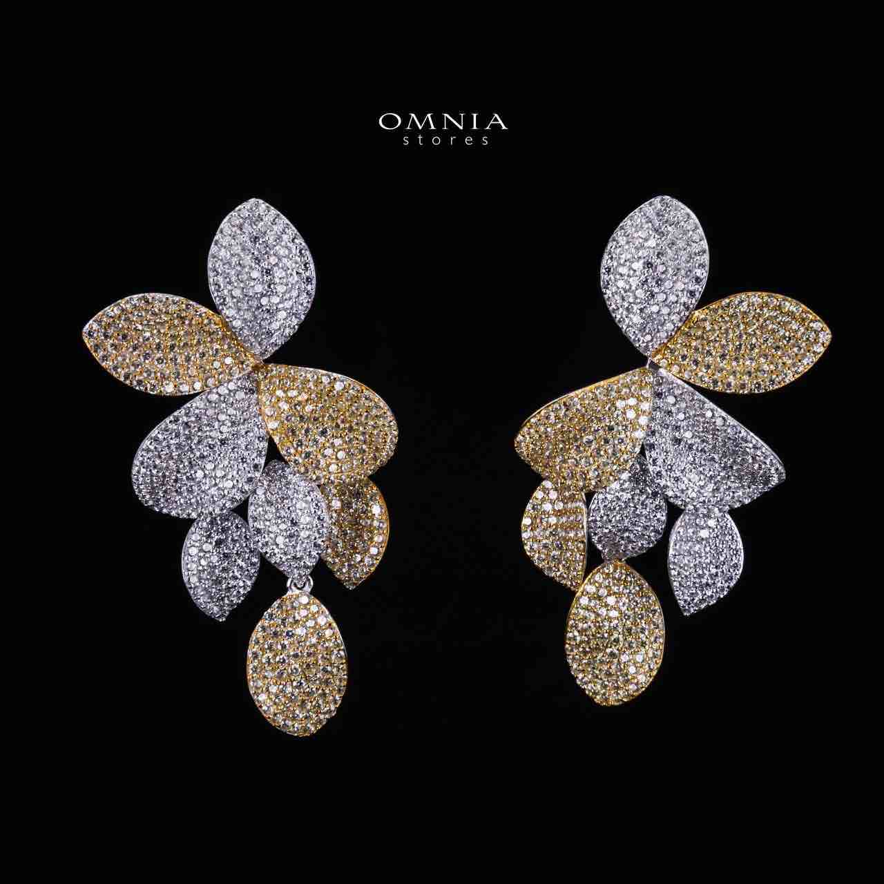Omnia Dayana Gold and Silver Earrings in 925 Silver In High Quality Simulated Diamonds - OMNIASTORES KSA