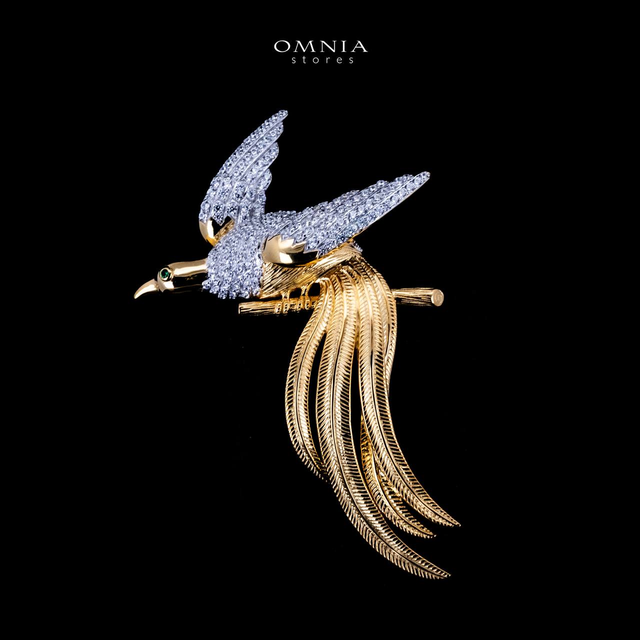 Omnia Aiman Silver and Gold Bird Brooch  in 925 Silver High Quality Simulated Diamond Stones