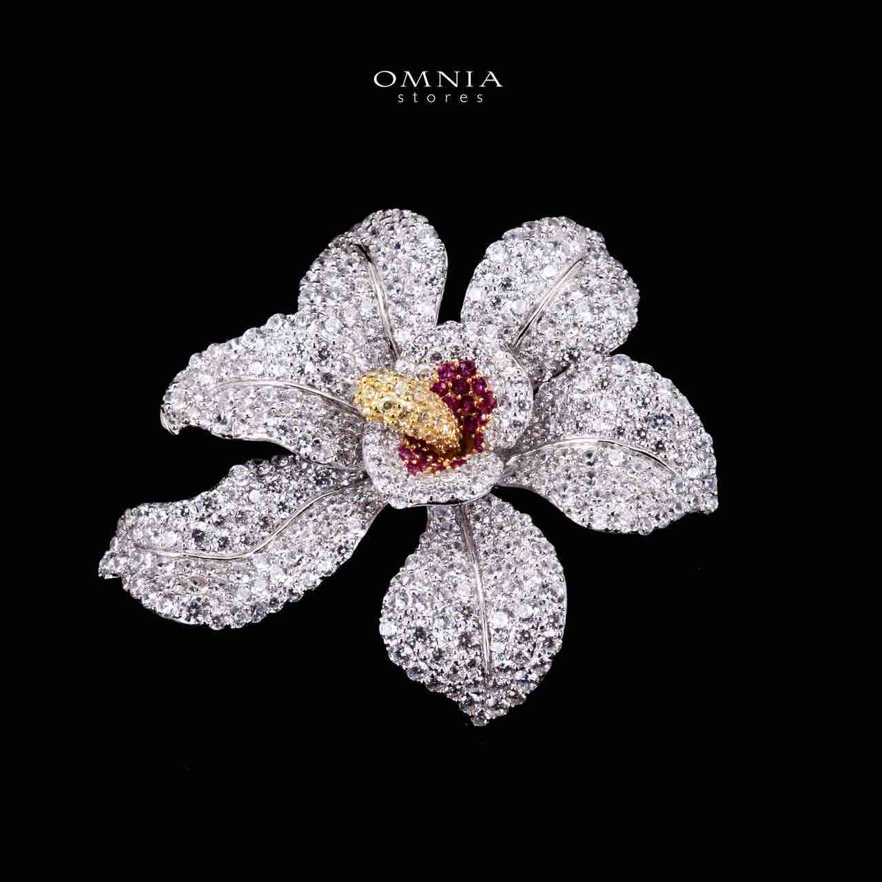 Omnia Fatina Red and Gold Flower Brooch  in 925 Silver High Quality Simulated Diamond Stones - OMNIASTORES KSA
