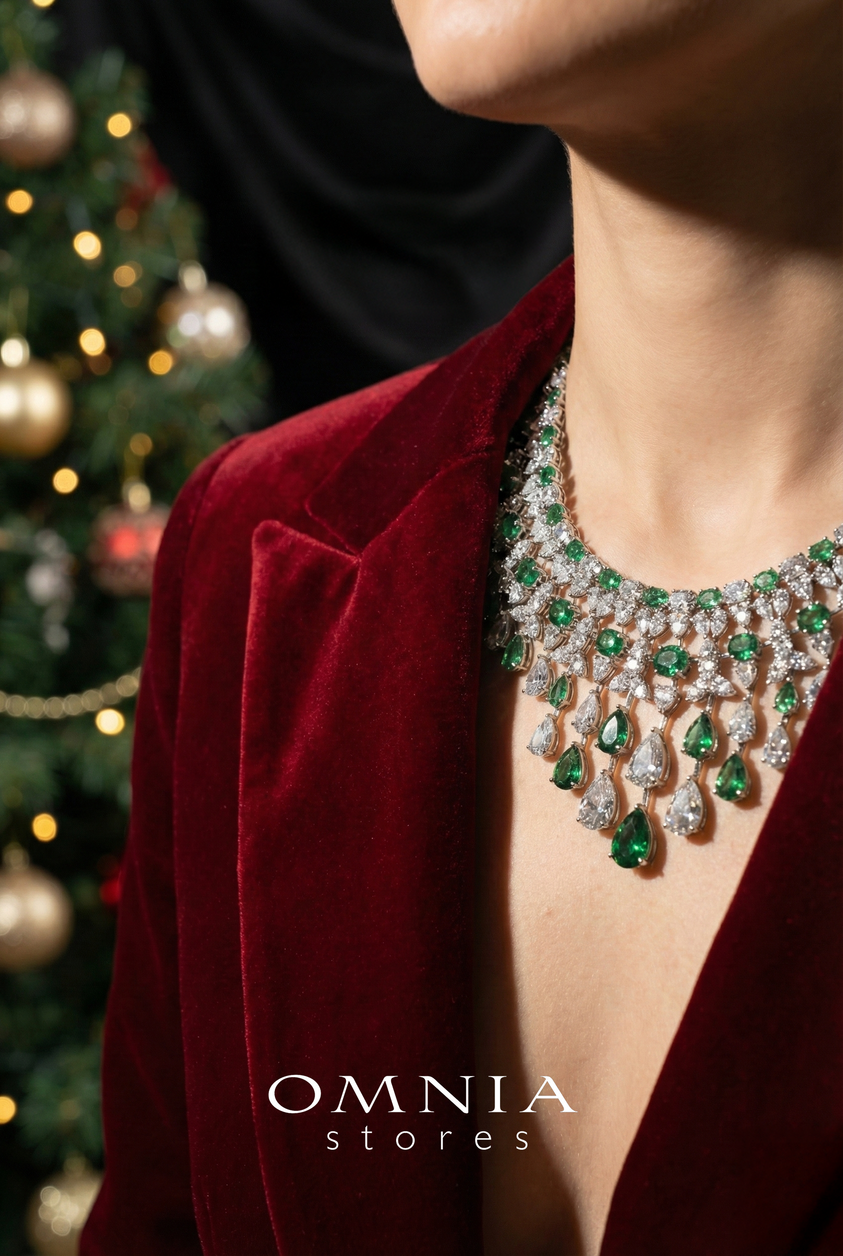 Omnia Kinza Green and White Necklace With High Quality Certified Lab Crafted Stones In 925 Silver - OMNIASTORES KSA