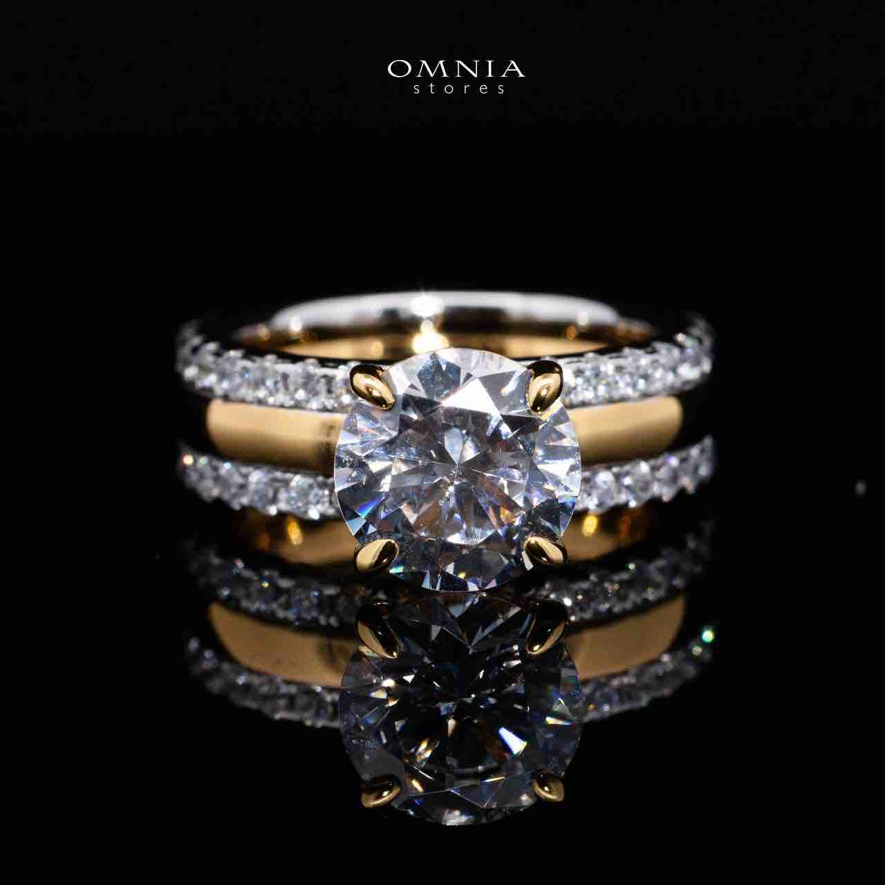 Omnia Zaira White and Gold Ring With High Quality Certified Lab Crafted Stones In 925 Silver - OMNIASTORES KSA