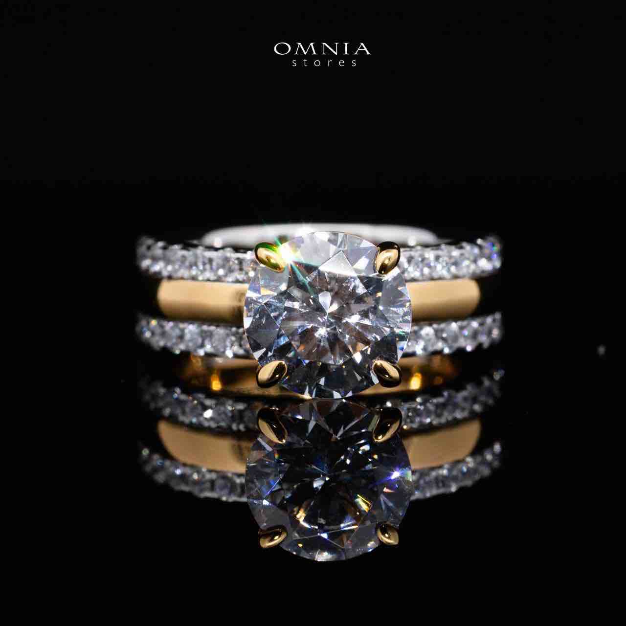 Omnia Zaira White and Gold Ring With High Quality Certified Lab Crafted Stones In 925 Silver - OMNIASTORES KSA