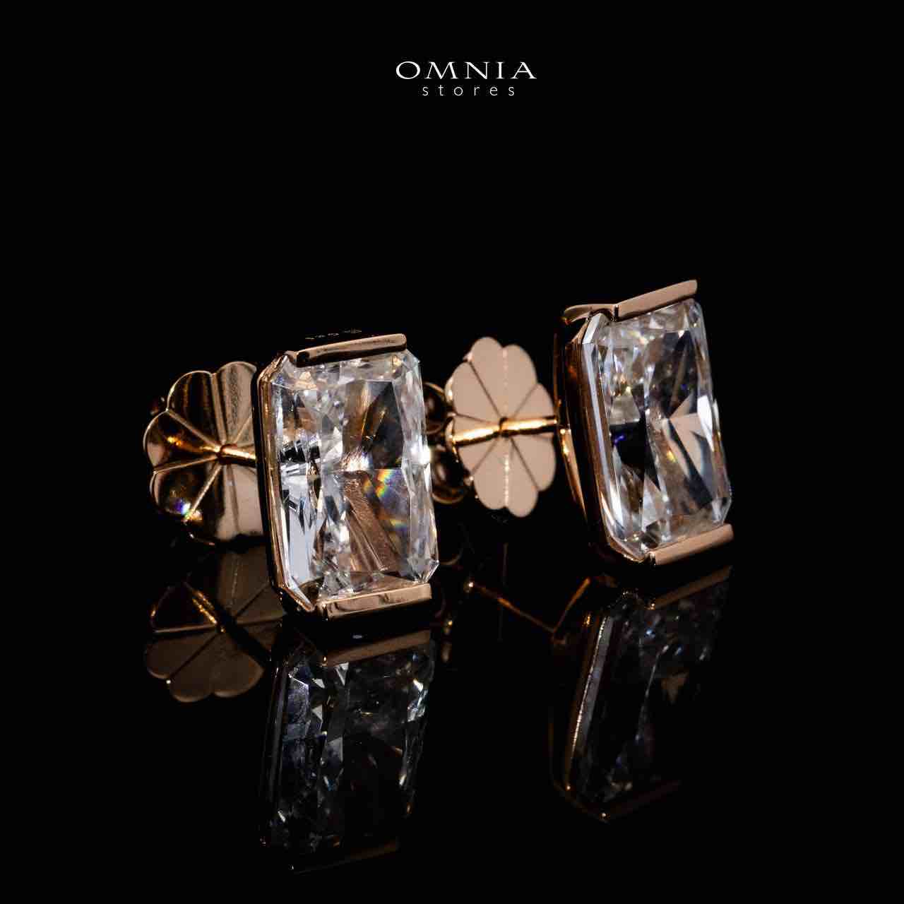 Omnia Rym White and Gold Earrings With High Quality Certified Lab Crafted Stones In 925 Silver