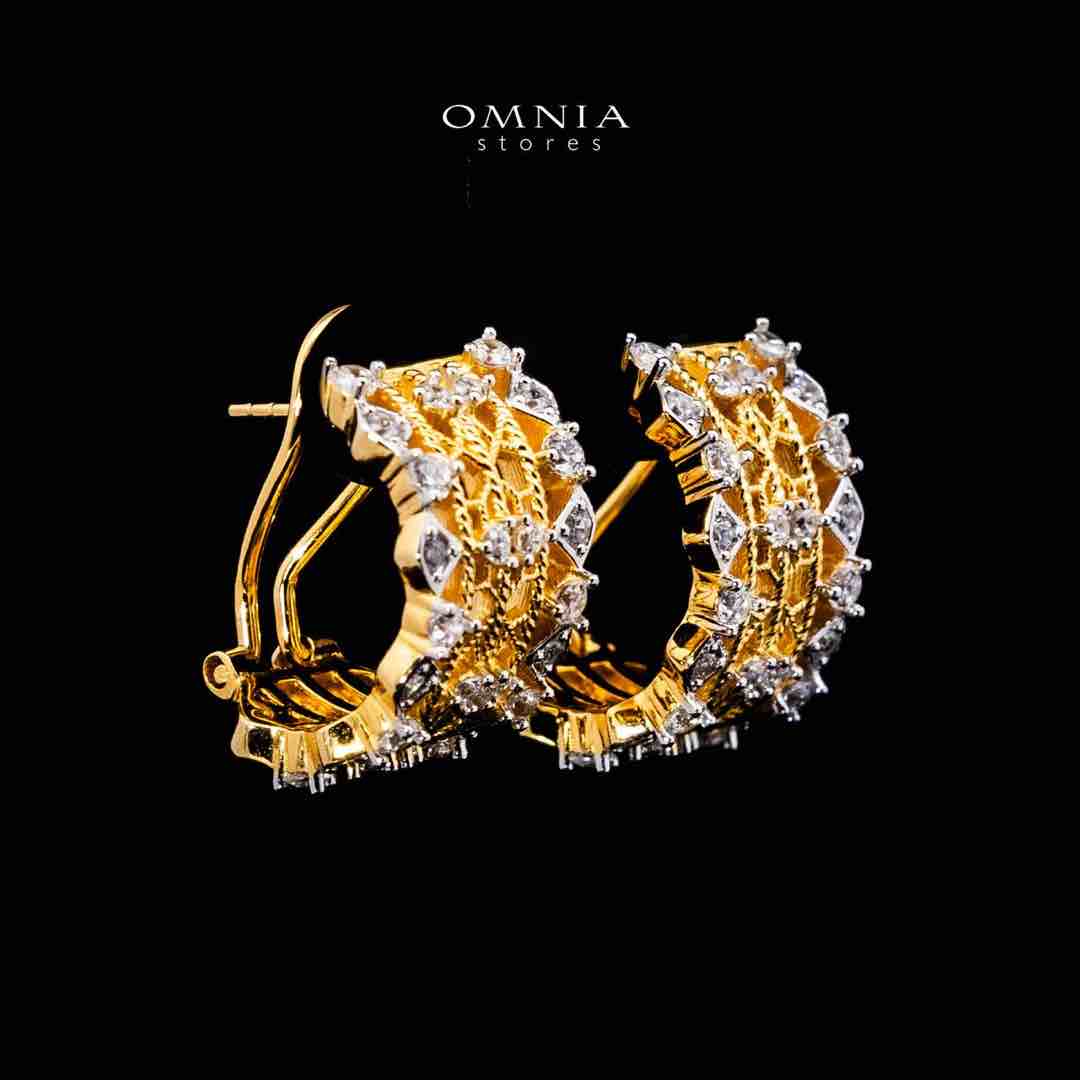 Omnia Naiyah Gold Earrings With High Quality Simulated Diamond Stones In 925 Silver