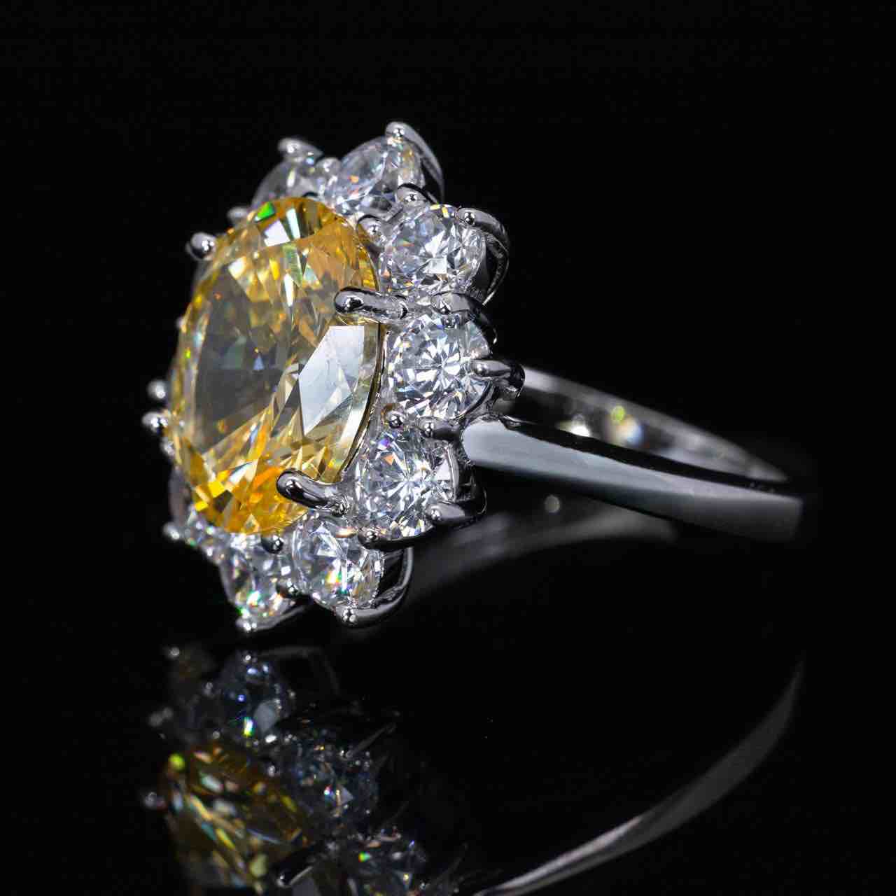 Omnia Tamar Yellow Ring With High Quality Simulated Diamonds In 925 Silver
