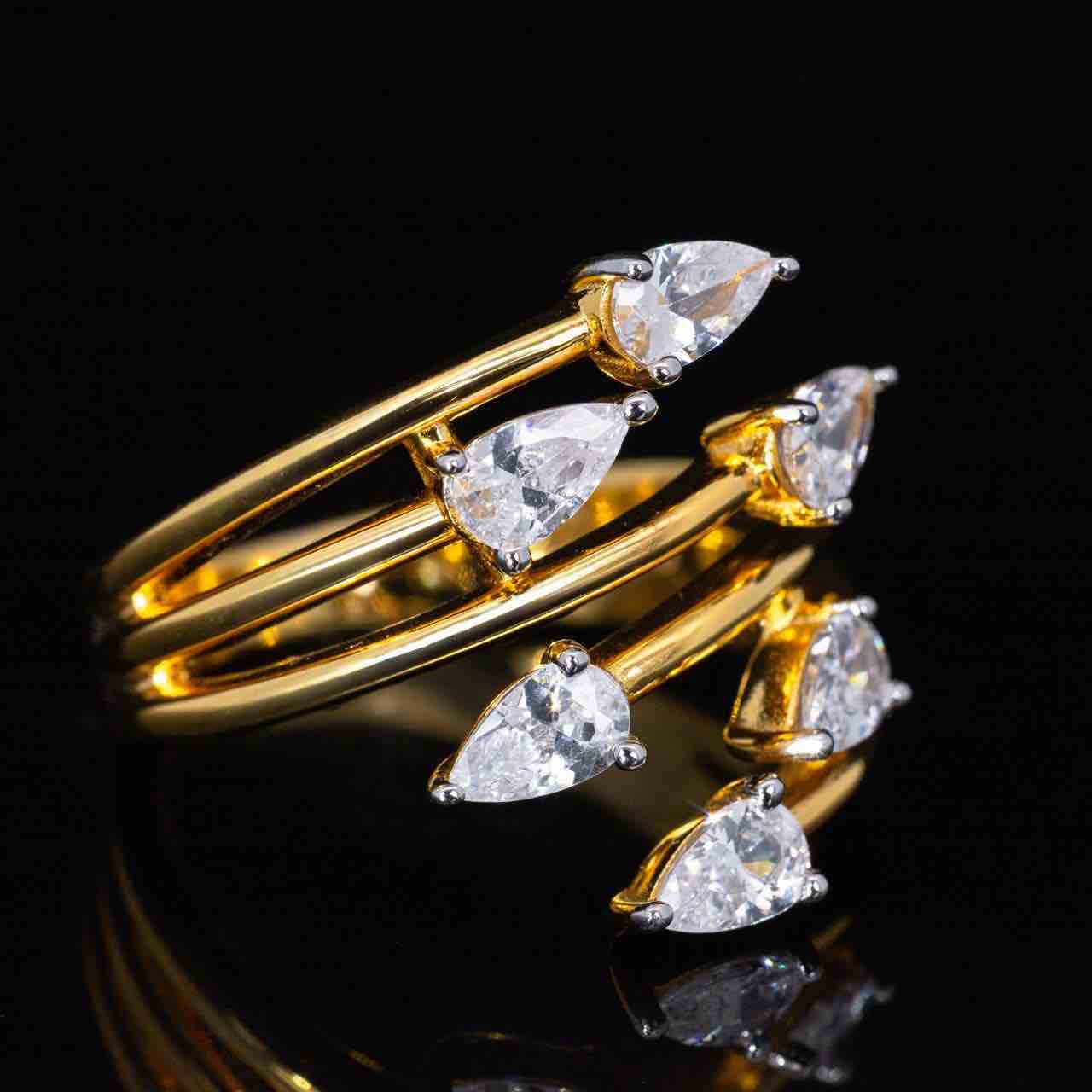 Omnia Alyza Gold Ring With High Quality Simulated Diamonds In 925 Silver - OMNIASTORES KSA