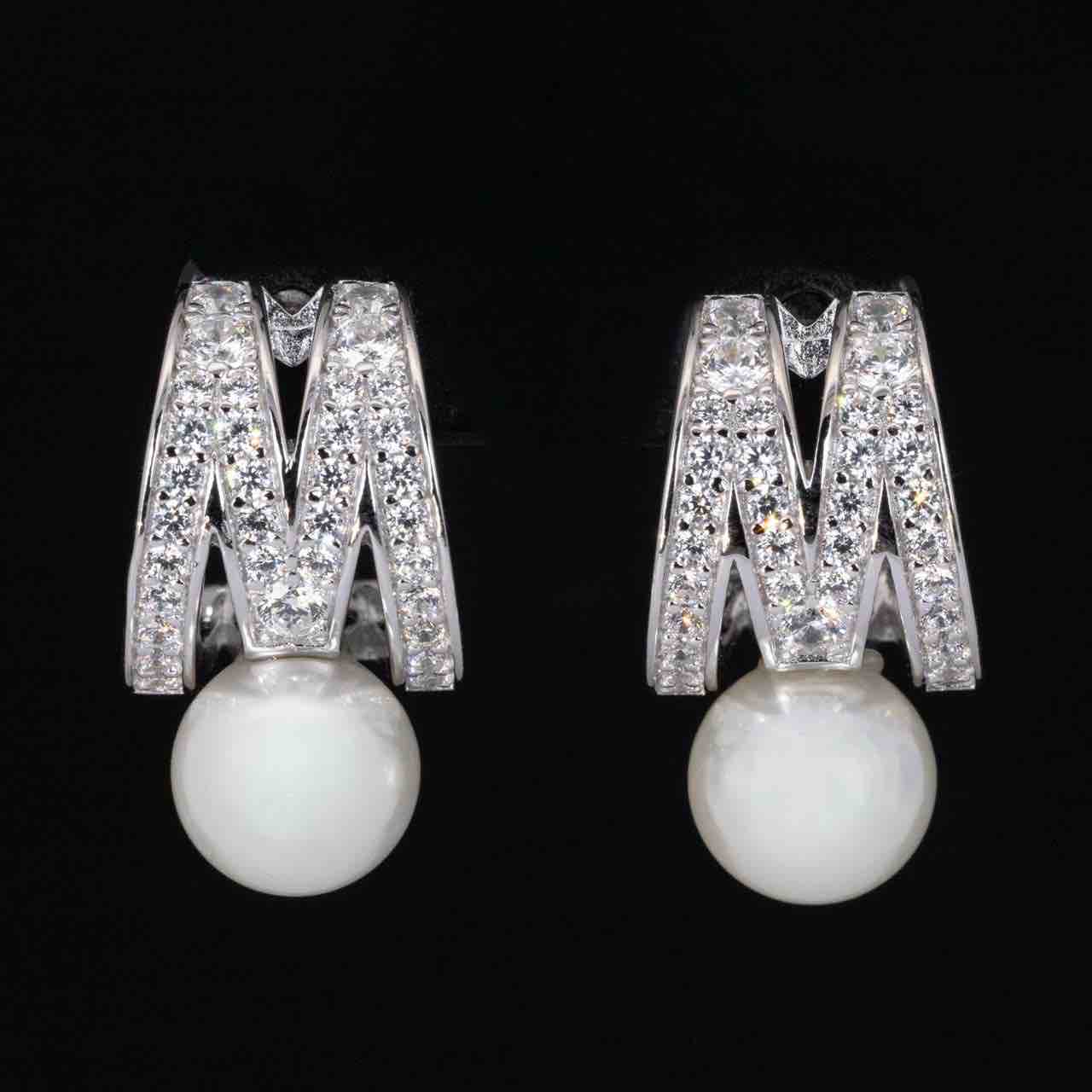 Omnia Shaira White Pear Earrings With High Quality Simulated Diamonds In 925 Silver