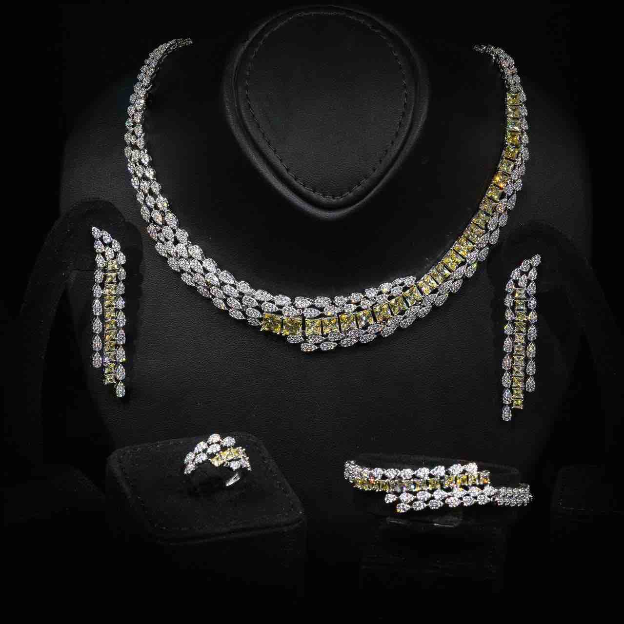 Omnia Trinity Yellow Luxury Bridal Full Set in High Quality Zircon Stone in Rhodium Plated - OMNIASTORES KSA
