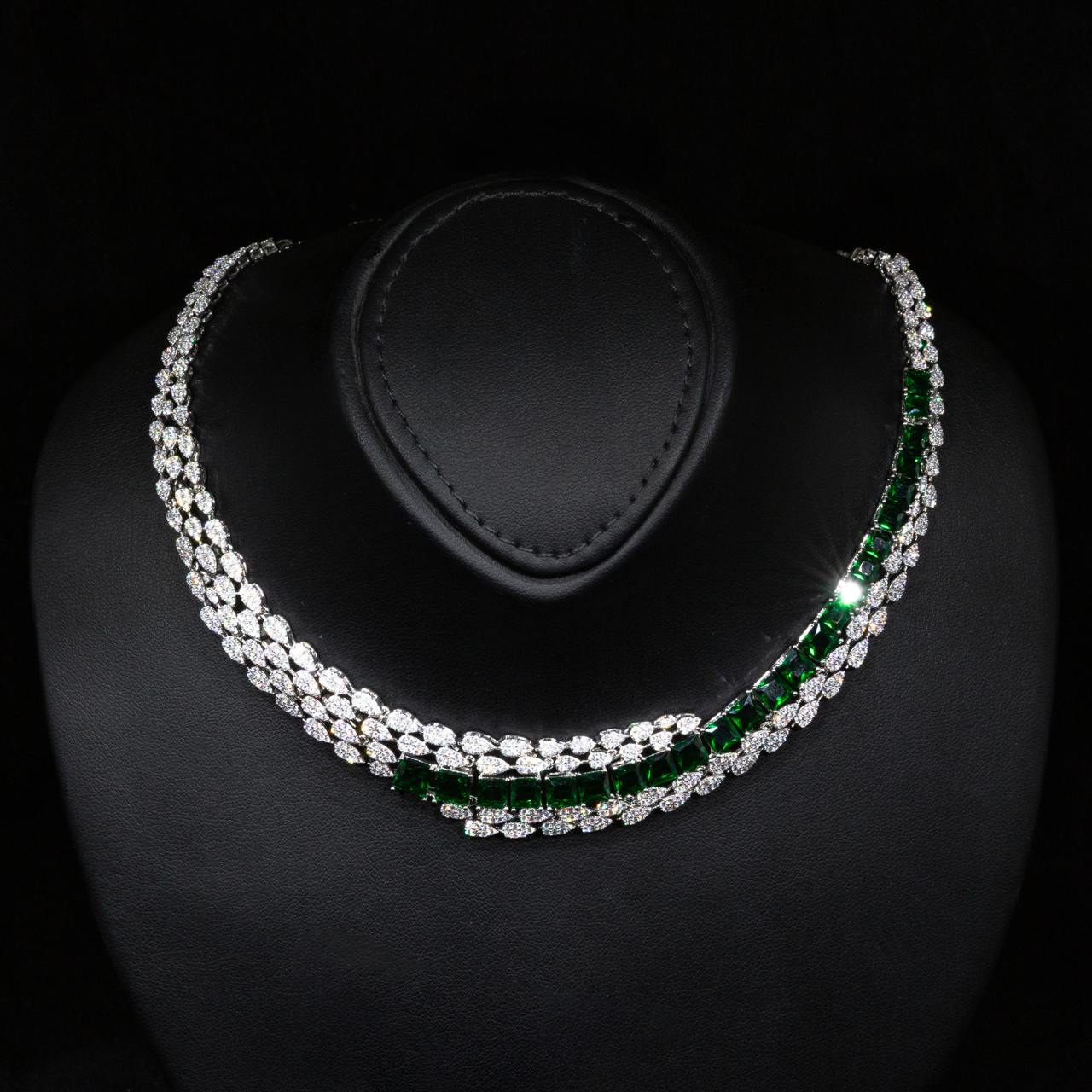 Omnia Trinity Green Luxury Bridal Full Set in High Quality Zircon Stone in Rhodium Plated - OMNIASTORES KSA