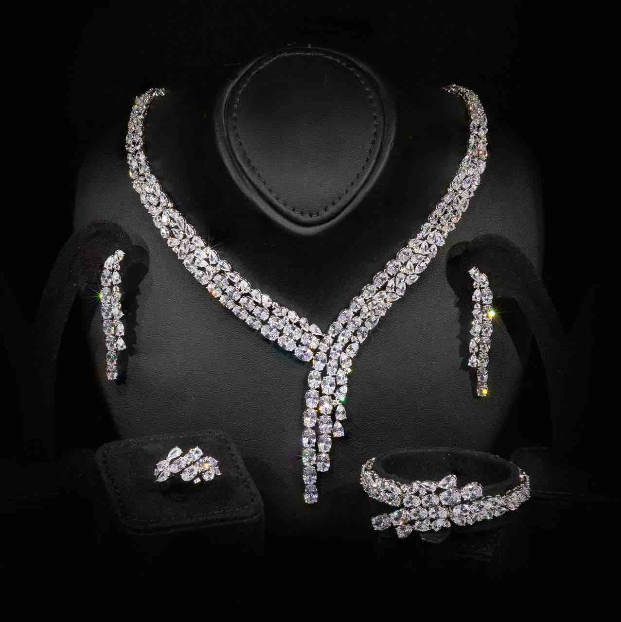 Omnia Millie White Luxury Bridal Full Set in High Quality Zircon Stone in Rhodium Plated - OMNIASTORES KSA