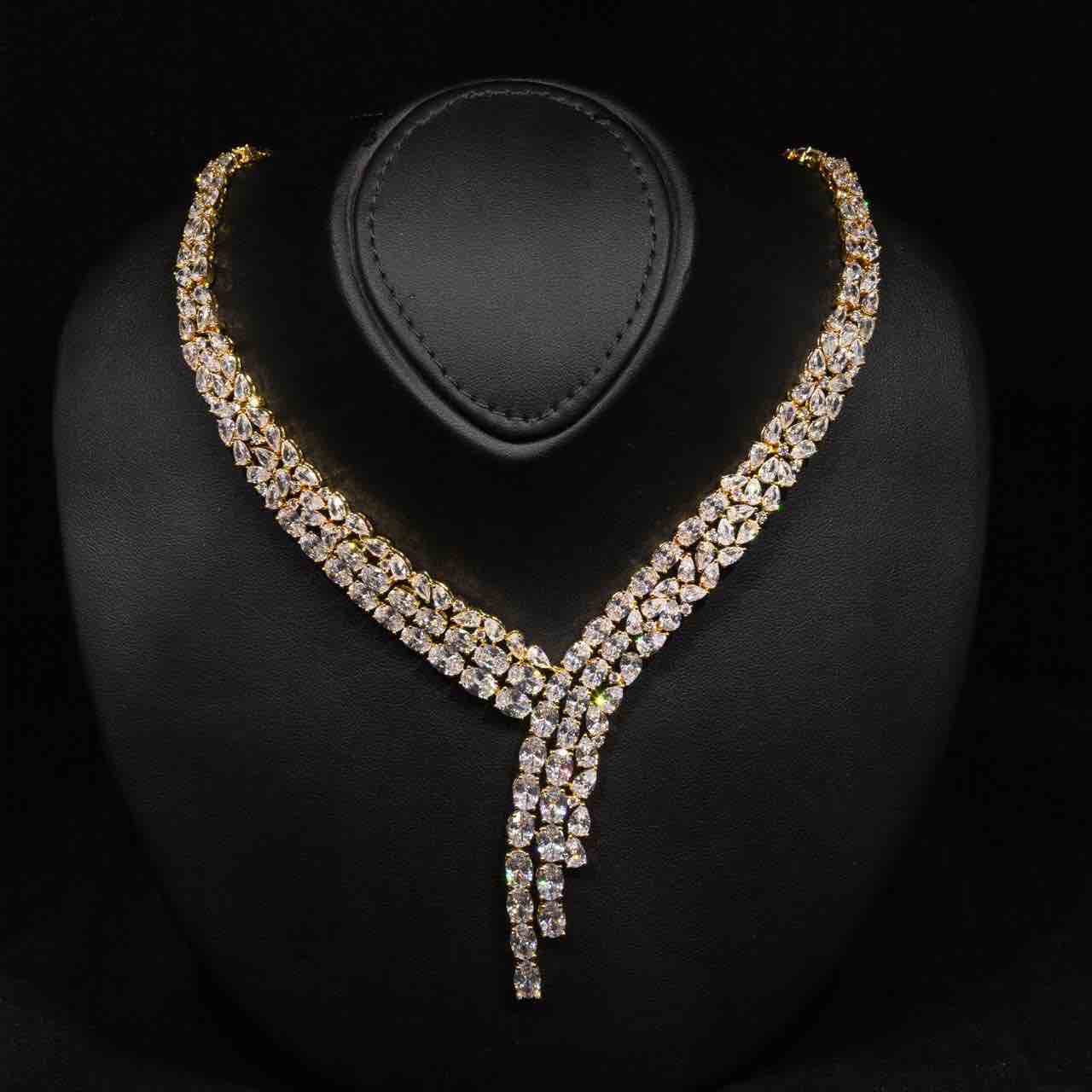 Omnia Millie Gold Luxury Bridal Full Set in High Quality Zircon Stone in Rhodium Plated - OMNIASTORES KSA