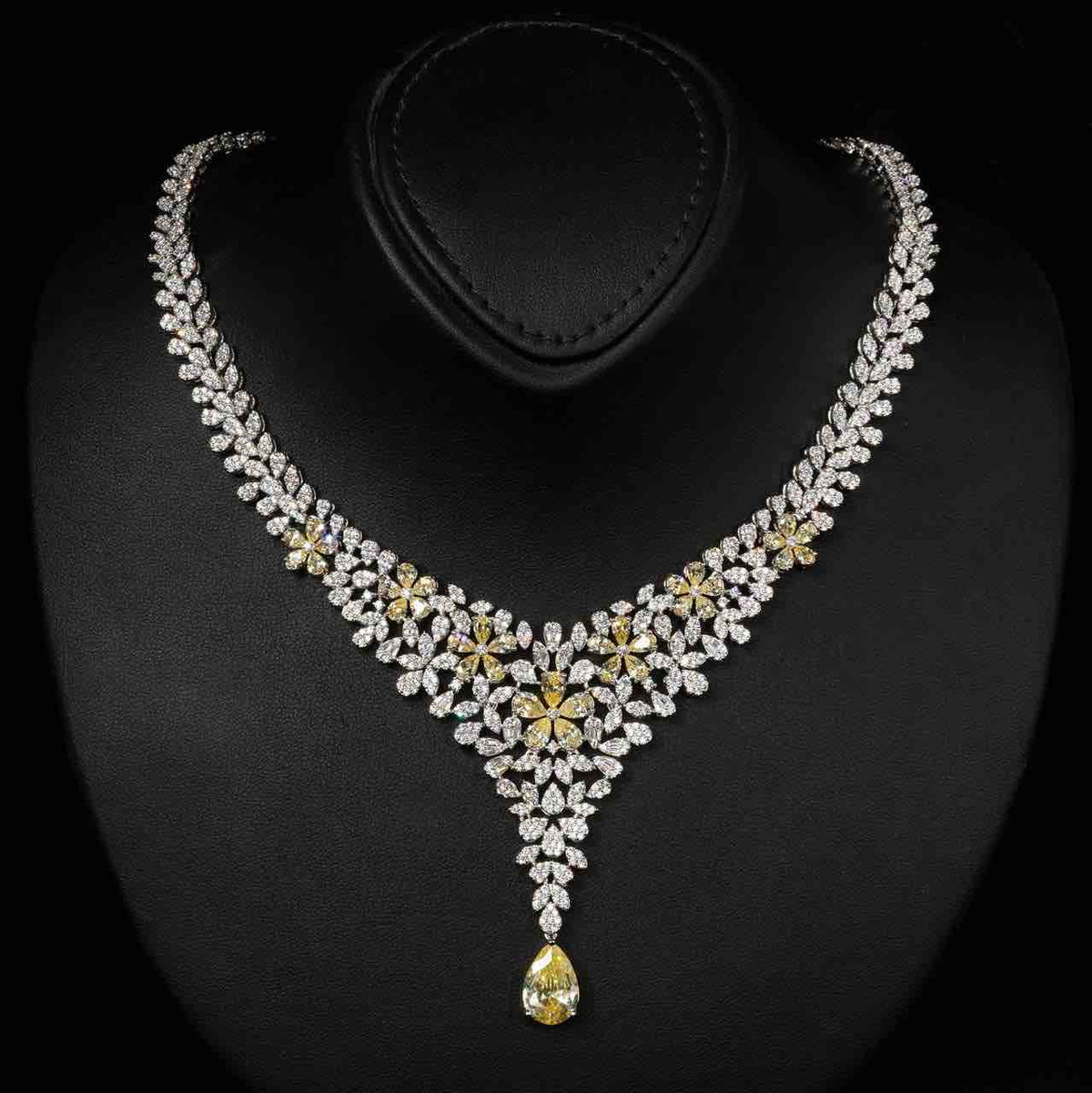 Omnia Karla Yellow Luxury Bridal Full Set in High Quality Rhodium Plated Zircon Stones - OMNIASTORES KSA