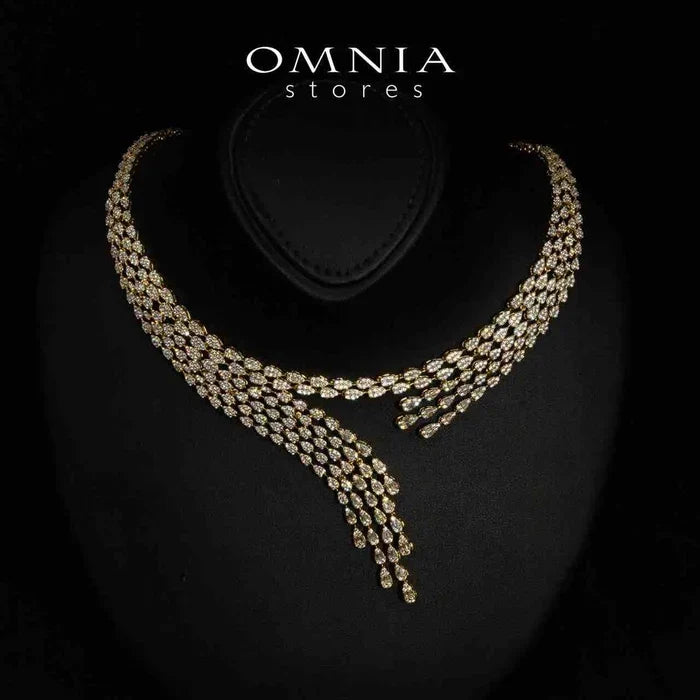 Omnia Beretta Luxury Gold Bridal Full Set in High Quality Zircon Stone Rhodium Plated