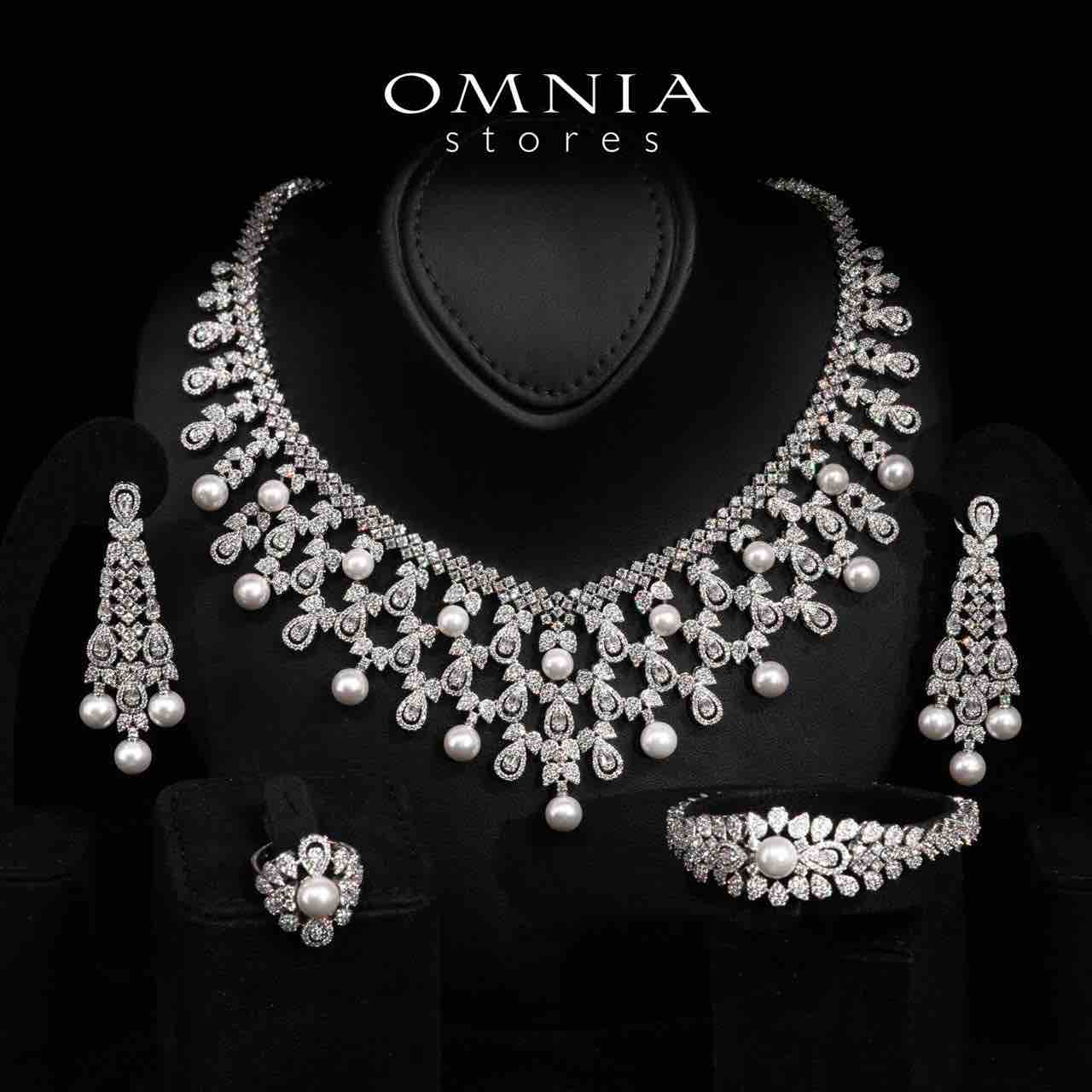 Omnia Giana White Pearl Luxury Bridal Full Set in High Quality Rhodium Plated Zircon Stones