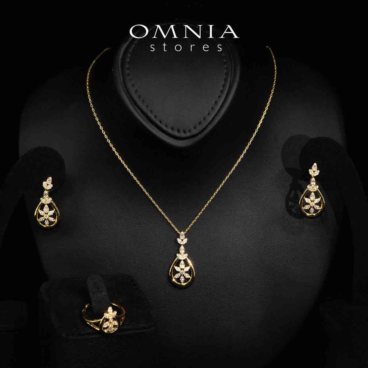 Omnia Erica Gold Necklace, Earrings and Ring Set in High Quality Rhodium Plated Zircon Stones