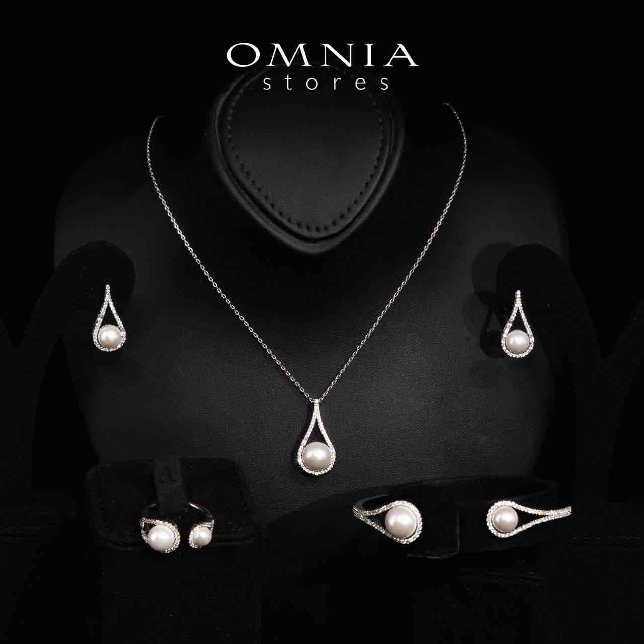 Omnia Sonia White Pearl Full Set in High Quality Rhodium Plated Zircon Stones