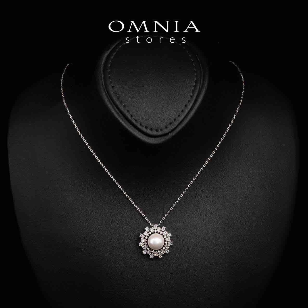 Omnia Darla White Pearl Necklace and Earrings Set in High Quality Rhodium Plated Zircon Stones