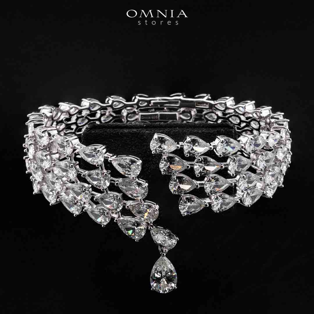 Omnia Nemy White Bangle With High Quality Simulated Diamonds In 925 Silver - OMNIASTORES KSA