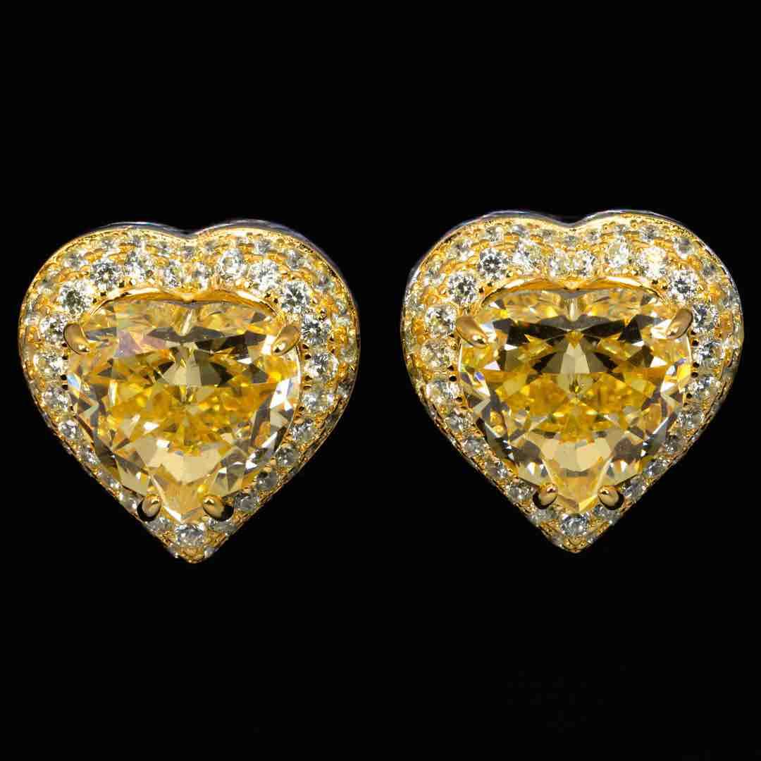 Omnia Ziyah Yellow Heart Clip Earrings With High Quality Simulated Diamonds In 925 Silver - OMNIASTORES KSA