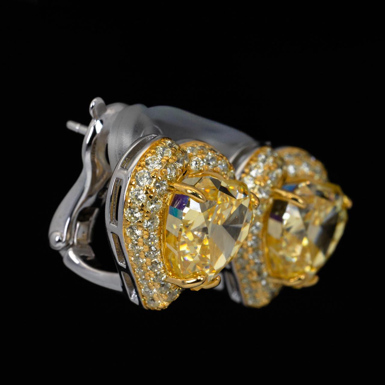 Omnia Ziyah Yellow Heart Clip Earrings With High Quality Simulated Diamonds In 925 Silver - OMNIASTORES KSA