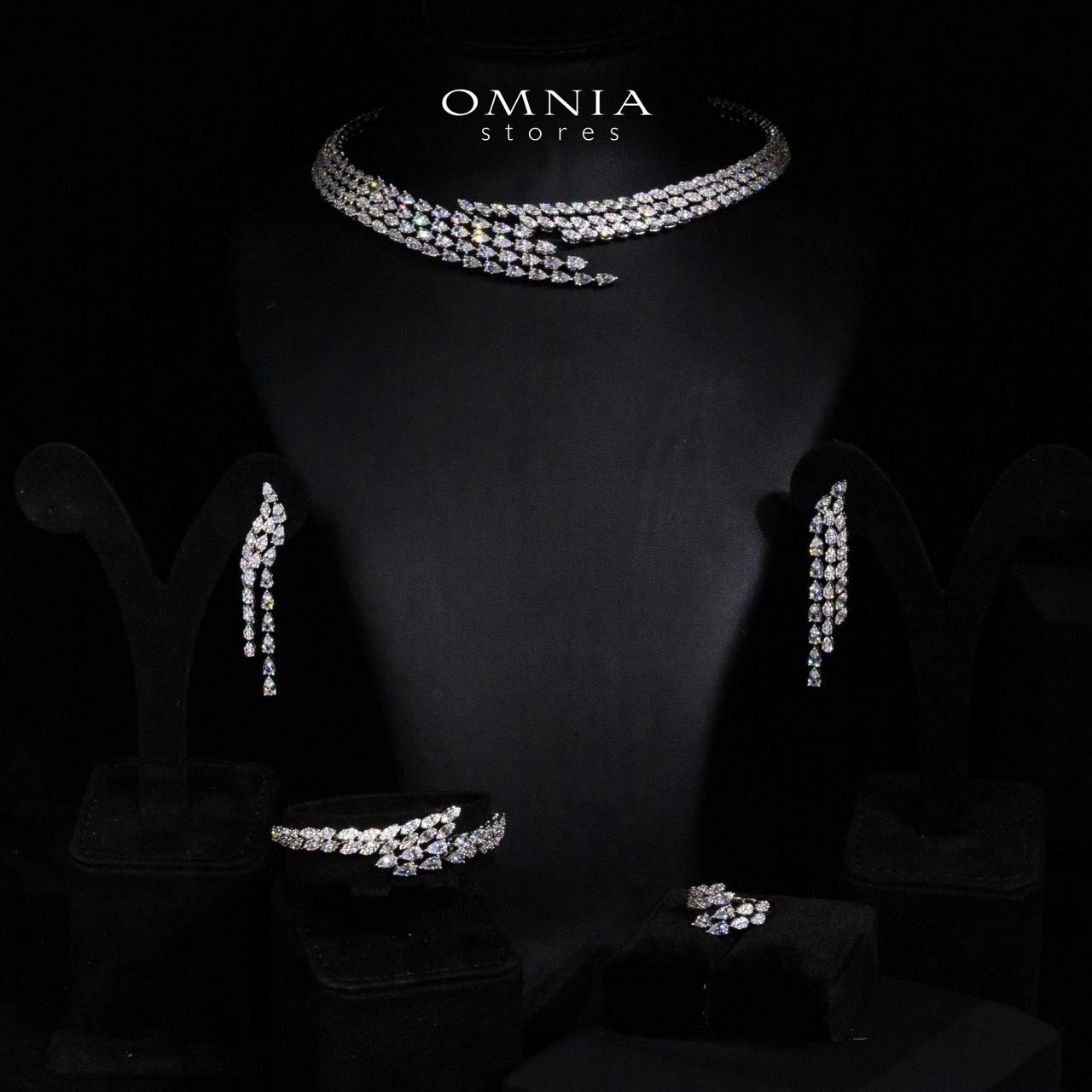 Omnia Kalina Luxury White Choker Bridal Full Set in High Quality Zircon Stone Rhodium Plated - OMNIASTORES KSA
