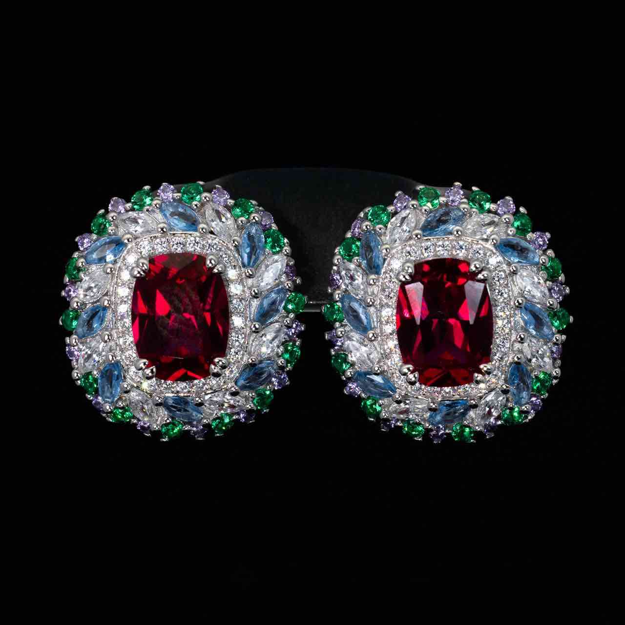 Omnia Inza Mulri Color Earrings With High Quality Simulated Diamonds In 925 Silver